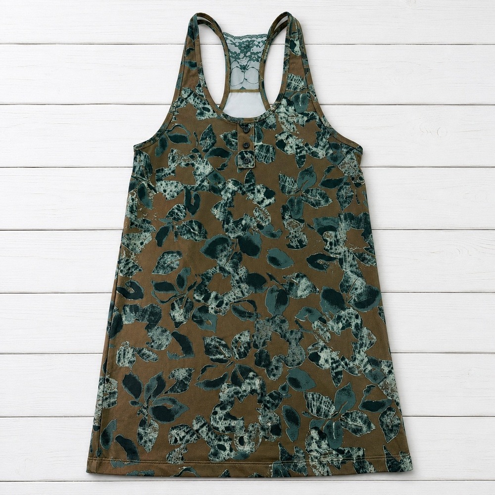 Burton Tank Top Dryride Floral Lace Racerback Activewear Gorpcore Brown Green M